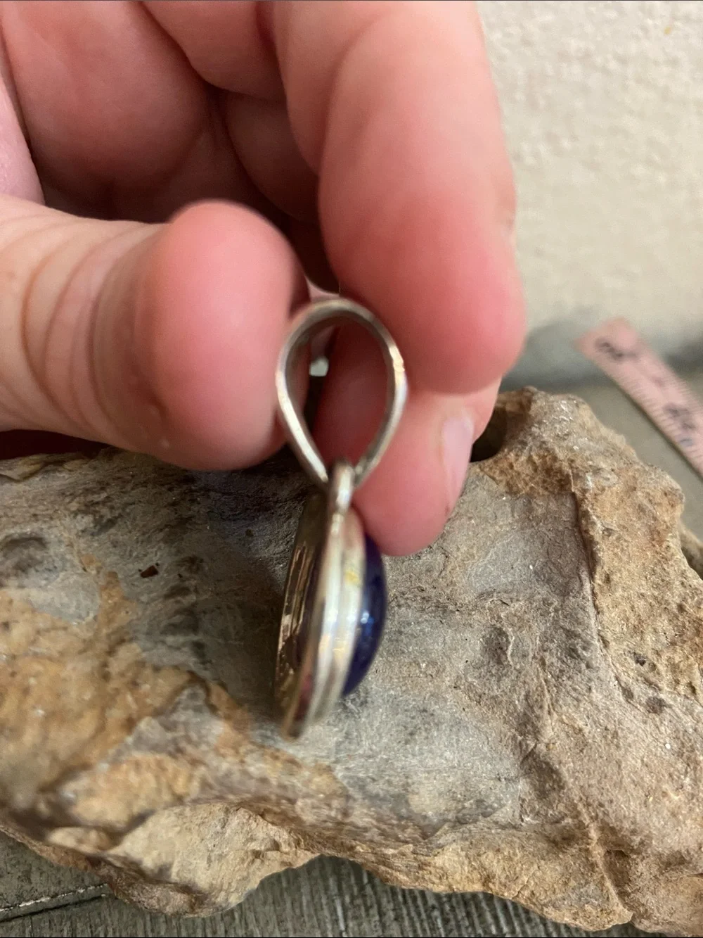 Vintage 80s Purple Acrylic Cabochon Set in Silver Round Pendant